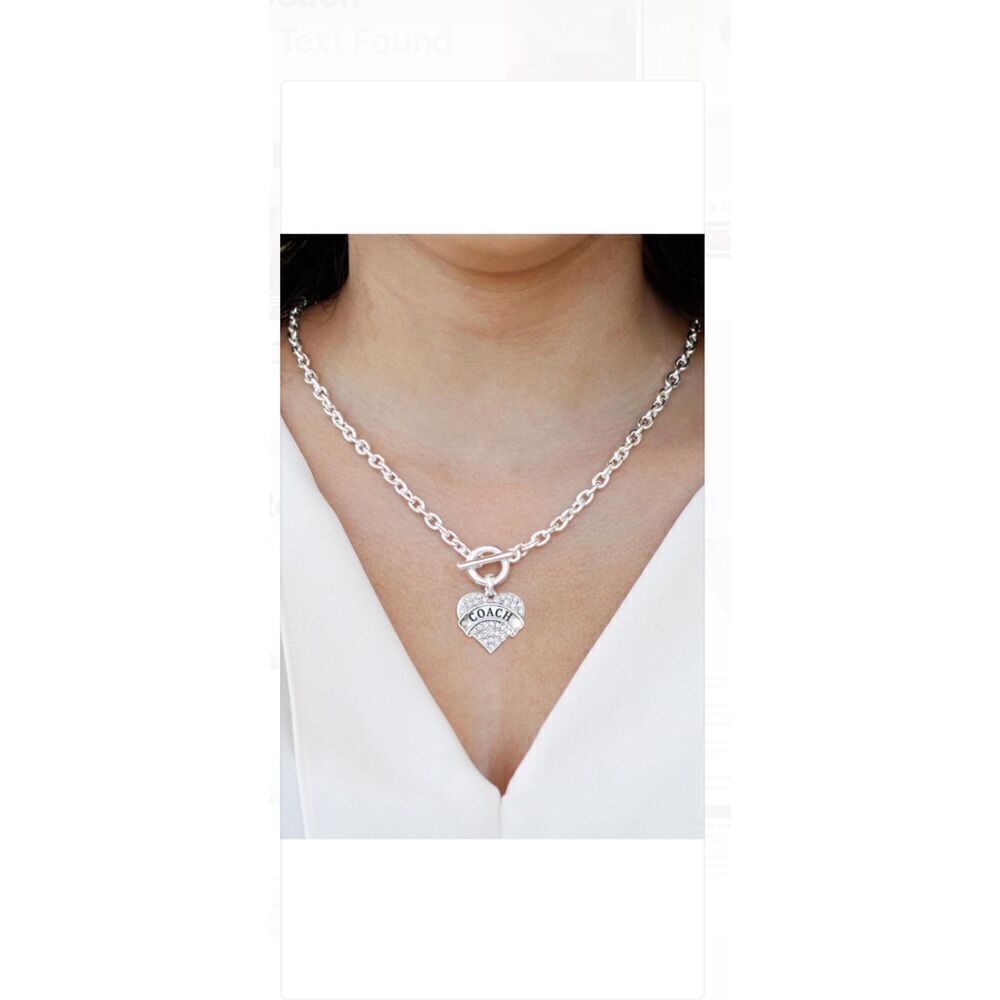Coach inspired logo silver plated bronze cubic zirconia pendant necklace aprox 1 - Picture 7 of 10
